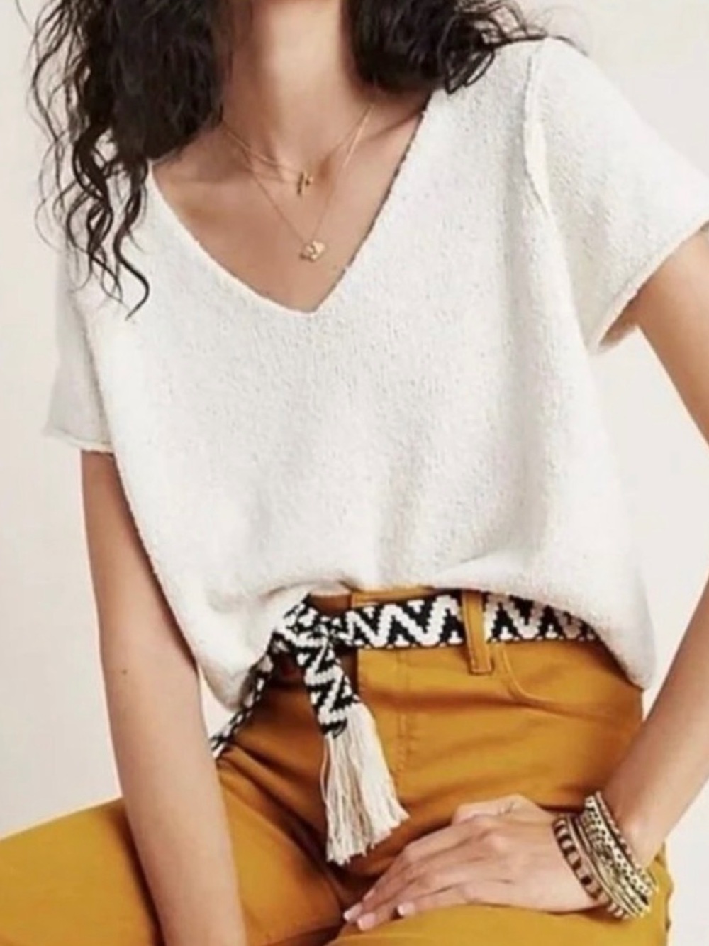 Anthropologie V-Neck Short Sleeve Texturer Knit Top Size S